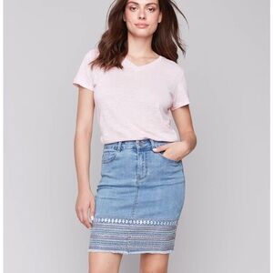 Charlie B Blue Denim Skirt w/ Embroidery